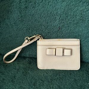 Coach Cream and White Leather Wristlet Clutch